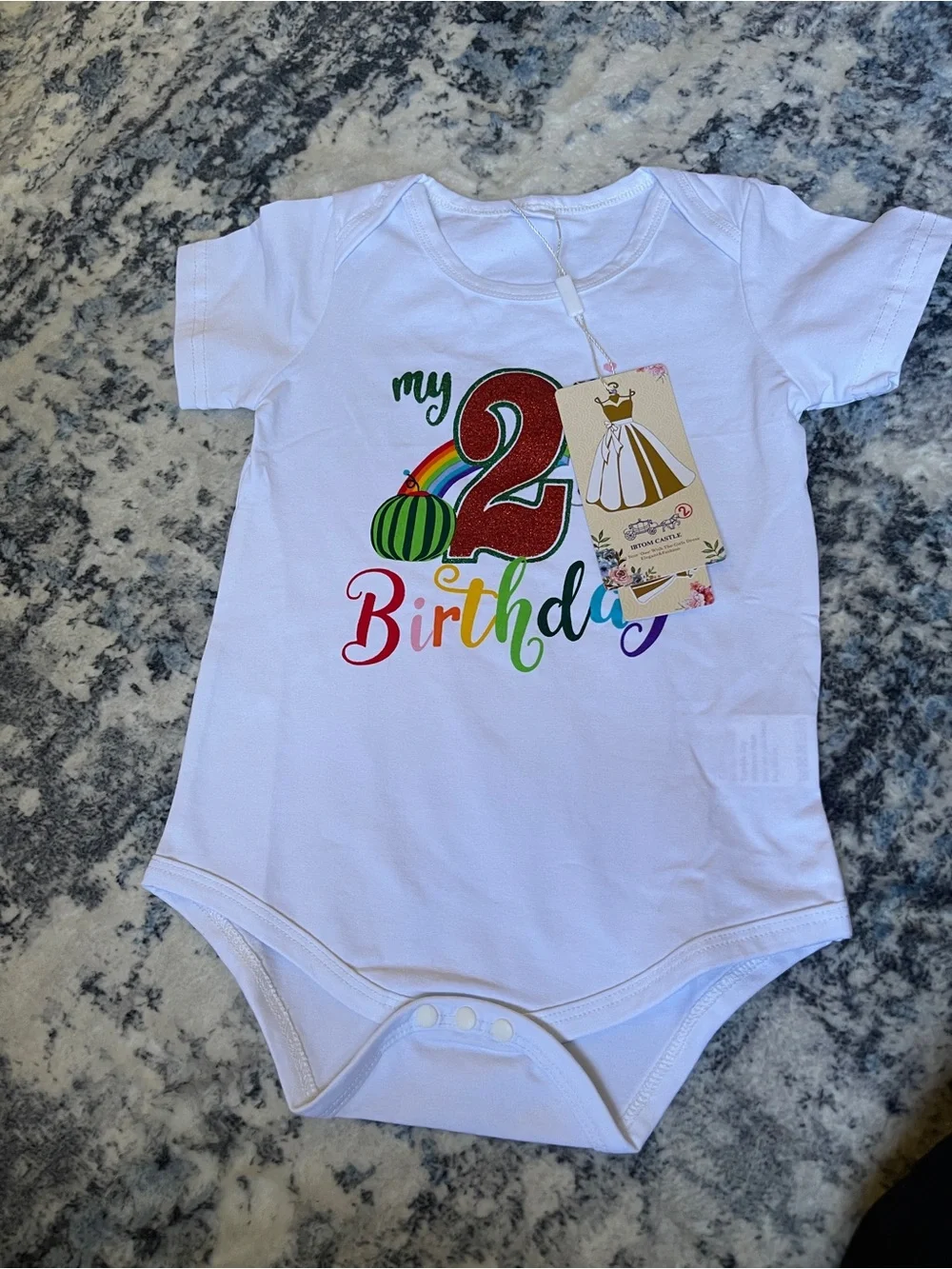 White 2nd Birthday Baby Bodysuit - Rainbow Number Design